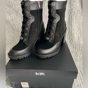 Coach Hedy Boots Size 8.5. Black leather & suede. New in box! Make me an offer.